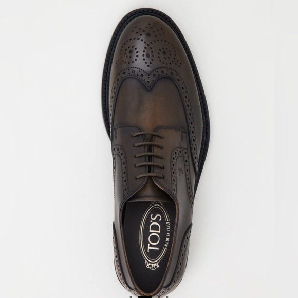 Tod’s leather wing tip derby shoes brown rubber sole - Picture 2 of 16